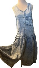 Vintage 90s Denim Faded Stone Washed Bleached Out Jean Pinafore Dress Size Large