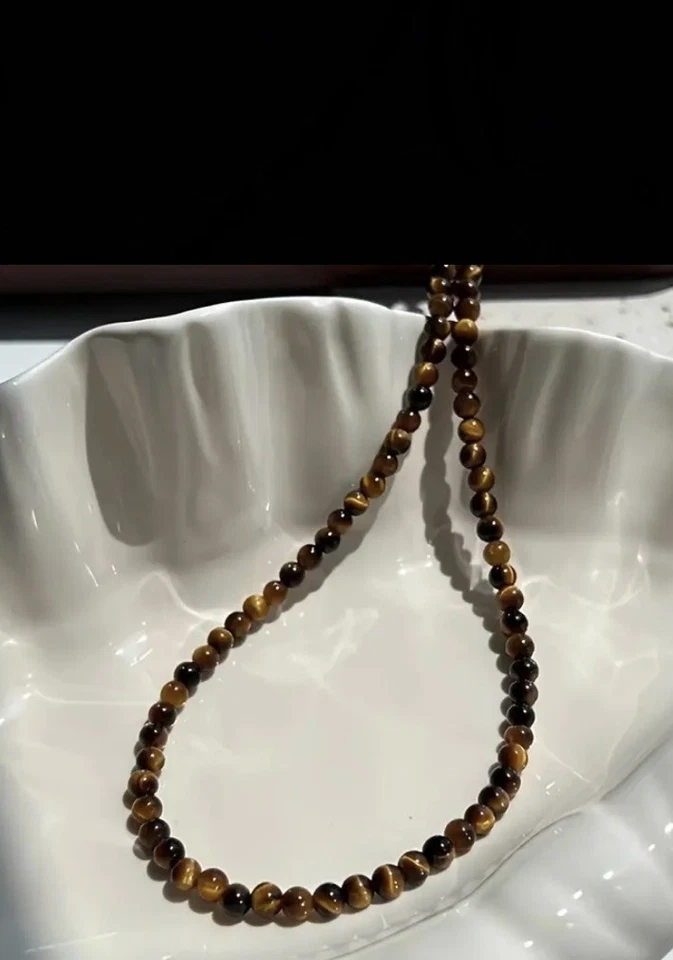 ✅ Tigerauge Edelstein Halskette 4mm Natur Stein Perlen Kette Damen Natural Boho✅ - Bild 3 von 4