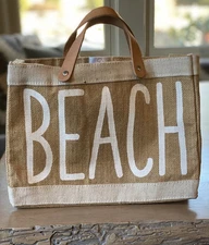 Santa Barbara Design Studio BEACH Bag Tote Jute Leather Handle NEW Without Tag