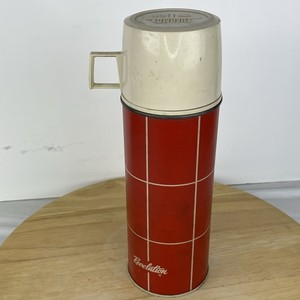 Vintage Thermos Revelation Red King Seeley with Beige top cup and screw on lid