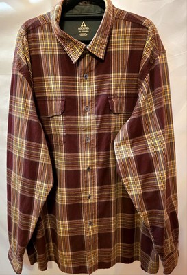 Ascend Mens Flannel Long Sleeved Button Up Burgundy Plaid Shirt Size XL/2TG