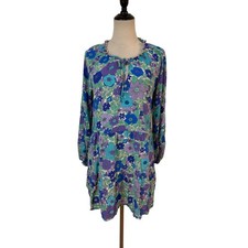 Show Me Your Mumu Mini Bridie Dress L Blue Floral Boho Long Sleeve retro 70s