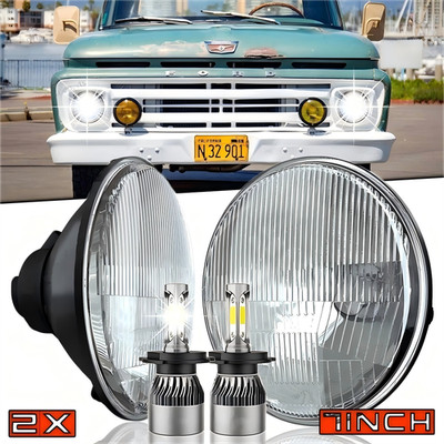 2x LED Headlights For 1953-1977 Ford F-100 F-250 F-350 Pickup 7'' Inch Round Halo