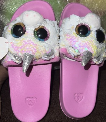 Ty Beanie Boos Slides Sandal FlipFlops Diamond unicorn mermaid girls sz L 4-6