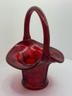 Vtg Fenton Glass Hand Painted Artist Signed 40th Anniversary Ruby Red Basket 7” — photo 5