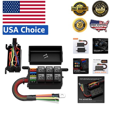 Waterproof 12V Relay Box - 6 Way Pre-Wired Fuse Block for Automotive & Marine