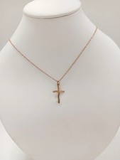 Vintage 9ct Yellow Gold Cross Pendant & 41cm Round Link Chain Boxed 2.18g