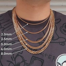 Mens Women Gold Silver Necklace Stainless Steel Cuban Curb Link Chain Necklace,,