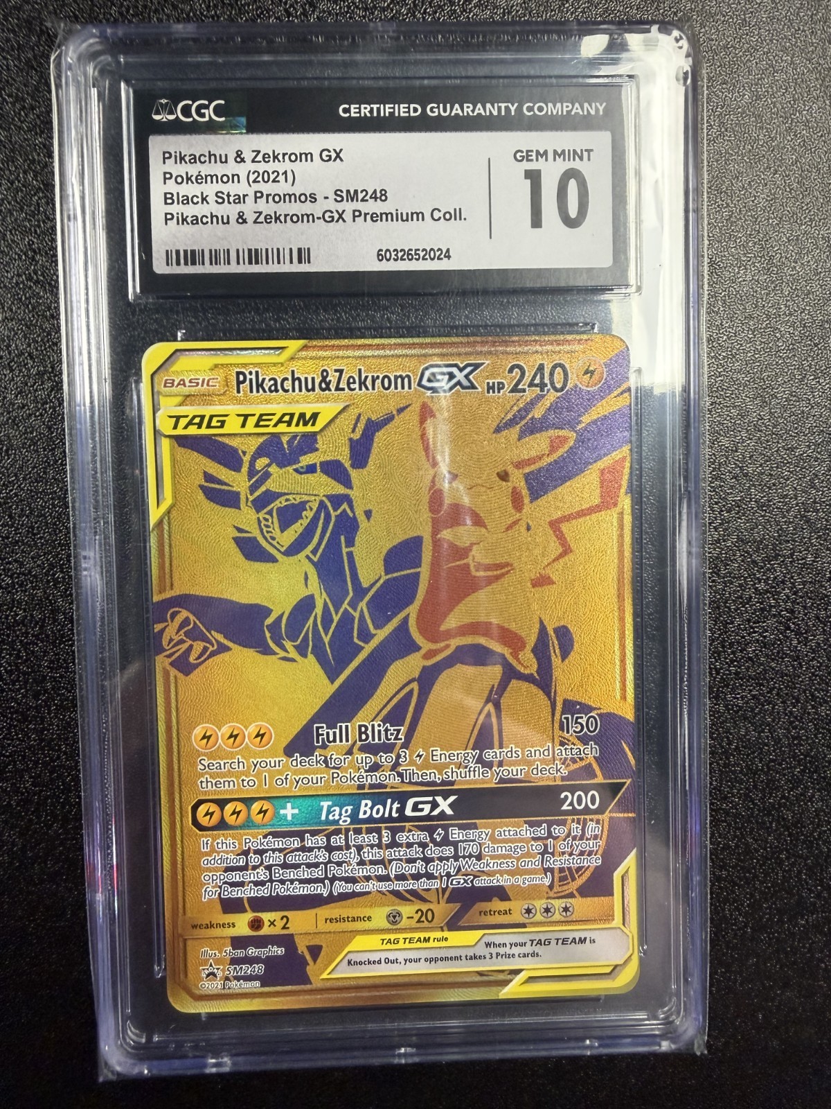 CGC 10 Pikachu & Zekrom GX Tag Team SM248 Promo Sun & Moon Pokemon 2021
