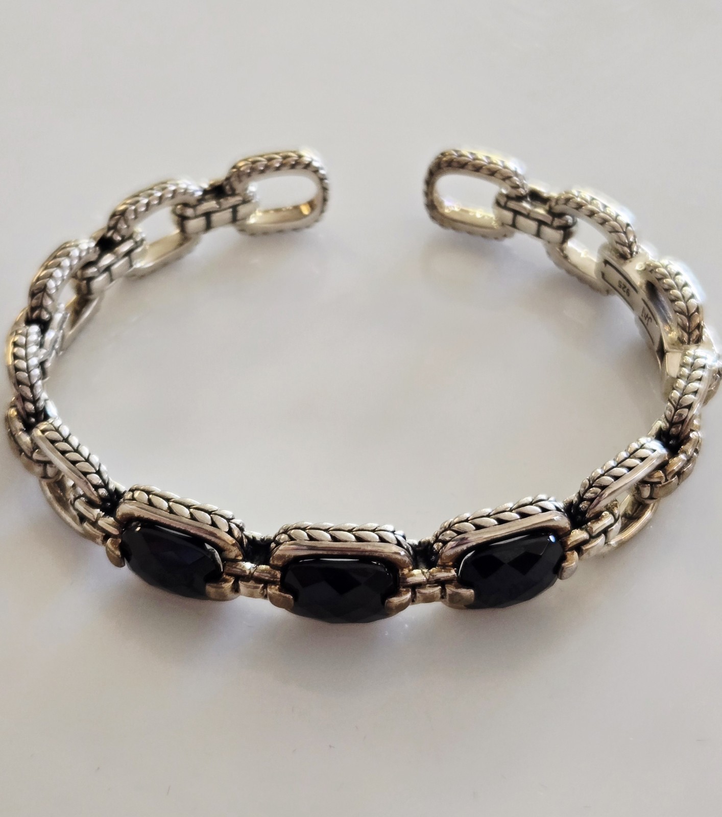 Designer JAI by John Hardy Sterling Silver & Black Onyx Cuff Bangle Bracelet