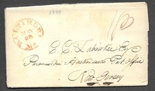 Pre Stamp 1838 Cover Letter Baltimore Hackensack PO New Jersey regarding tickets