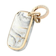 Key Fob Cover with Keychain for Jeep Dodge, TPU Key Cover Case for Gold Gray