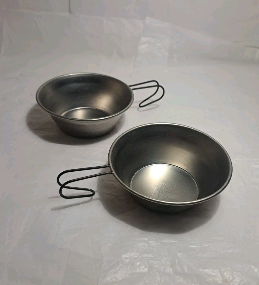 2 Stainless Steel Camping Hikers Metal Cups Palco Vintage Si