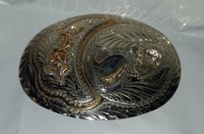 Two Hearts Floral Western Silver Tone Scroll Cowgirl Vintage Belt Buckle Inlay
