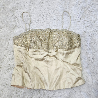 NWT Betsy & Adam Sz 12 VTG 90's Y2k Gold Satin Corset Lace Accent Crop Top