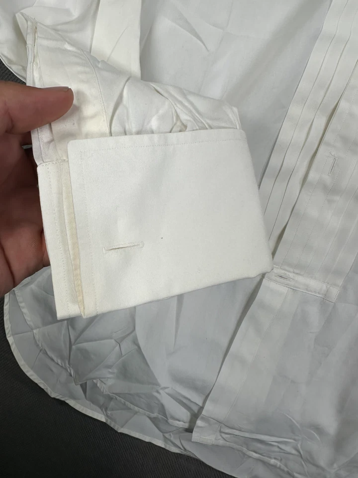 Camisa de vestir Turnbull & Asser England para hombre 15,5-39 blanca sólida puños franceses Neiman Foto 4 de 4