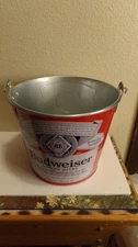 Budweiser Bud Metal Beer Bucket Anheuser-Busch 7 1/2" tall x 9" across Large Ice