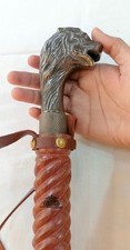 Antique Lion Head Brass Shoehorn Long Handle Wooden Grip Shoe Horn Accessory