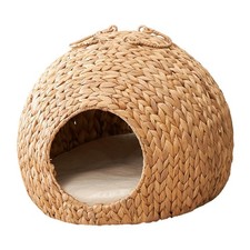 Gertrude Woven Water Hyacinth Cat Bed Cave - 18  x 18  for Cats  Small