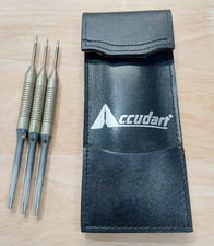 Vintage Set Of 3 Accudart Steel Tip Darts W/Original Leather Case - NO Flights