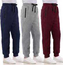 3 Pack Boys Sweatpants Fleece Cotton Large, Burgundy, Navy Blue, Gray