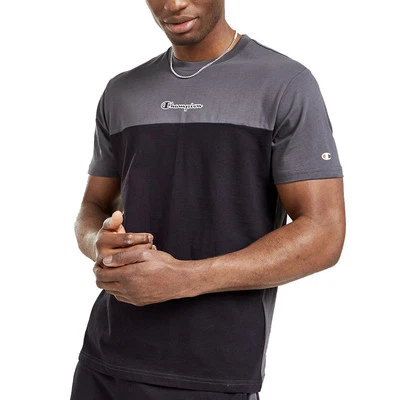 Champion Hombre Cuello Redondo Bloque de Color Camiseta Negro Gris Manga Corta - Imagen 1 de 4