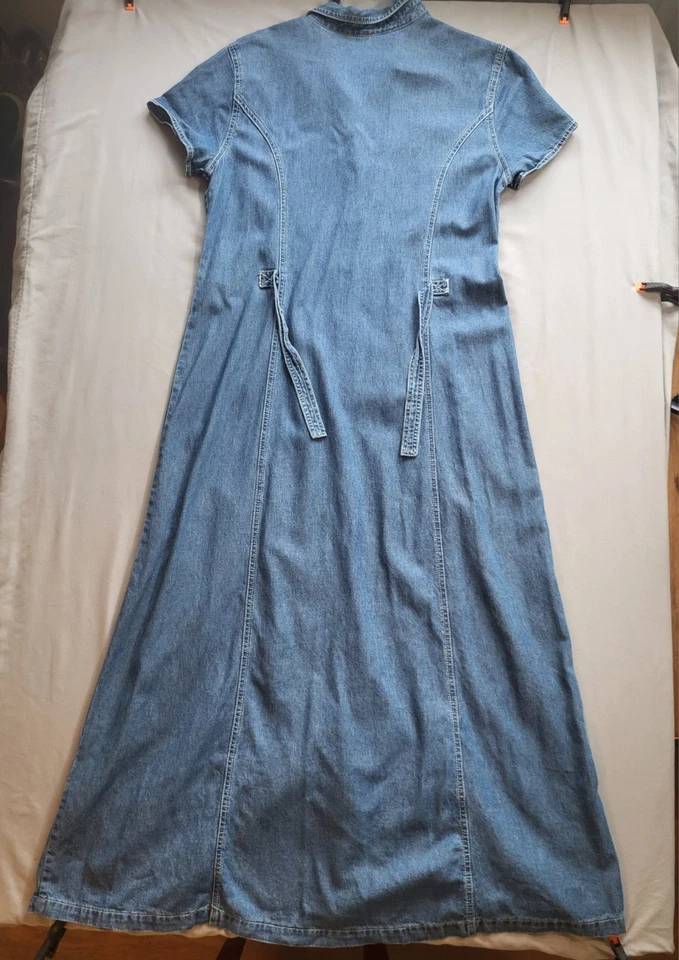 Vintage Denim Utility Maxi Dress *Size S/M Short Sleeve Button 90's Jean Dress - Image 3 of 4