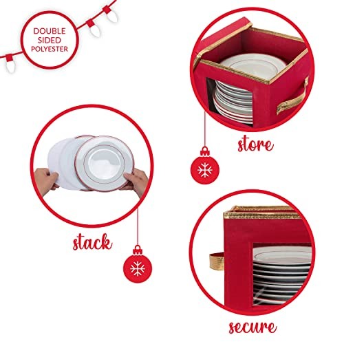 Simplify Holiday Salad Plate Dinnerware Storage Box with 12 Felt Dividers, China - Picture 3 of 12