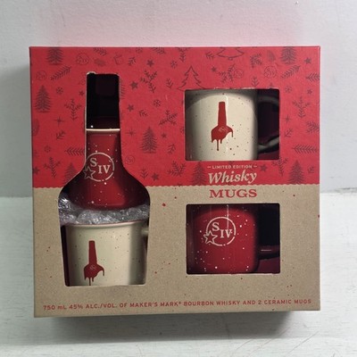 4 - Maker's Mark Ceramic Mug Coffee Cup Set 3.5'' Bourbon Whisky Holiday Release