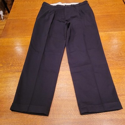 Brooks Brothers Elliot Pants Black 100% Cotton Cuffed Pleated Mens 38x30