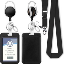 Black Lanyards for ID Badges, Work Badge Holder Retractable Reel Clip, Lanyard w