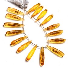 Cuarzo dorado color citrino 35x7 mm tamaño lágrima facetada briolette 7" hilo