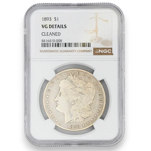 1893 $1 MORGAN DOLLAR US MINT COLLECTIBLE COIN 90% SILVER NGC GRADED VG DETAILS