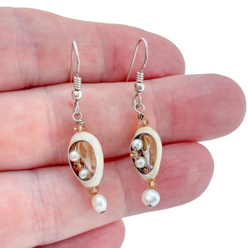 Vintage Sterling Silver 925 Pearl Shell Earrings