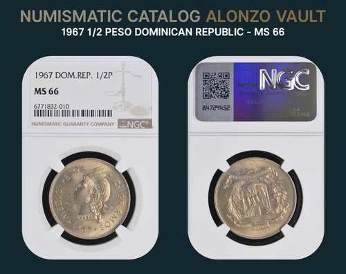 1967 1/2 Peso DOMINICAN REPUBLIC - NGC MS66 (23/06 Top 67+)