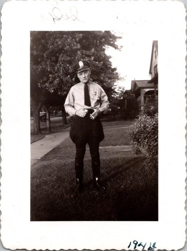 Vintage 1942 Black & White Photo Man in Uniform Police Military Dad Snapshot WW2