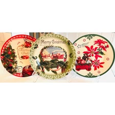 Clay Art Christmas 8” Plate Set Vintage-Style Holiday Scenes Set of 3