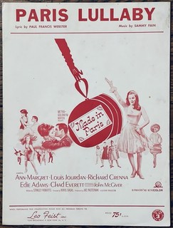 1966 film MADE IN PARIS w/ ANN MARGRET sheet music SAMMY FAIN song PARIS LULLABY