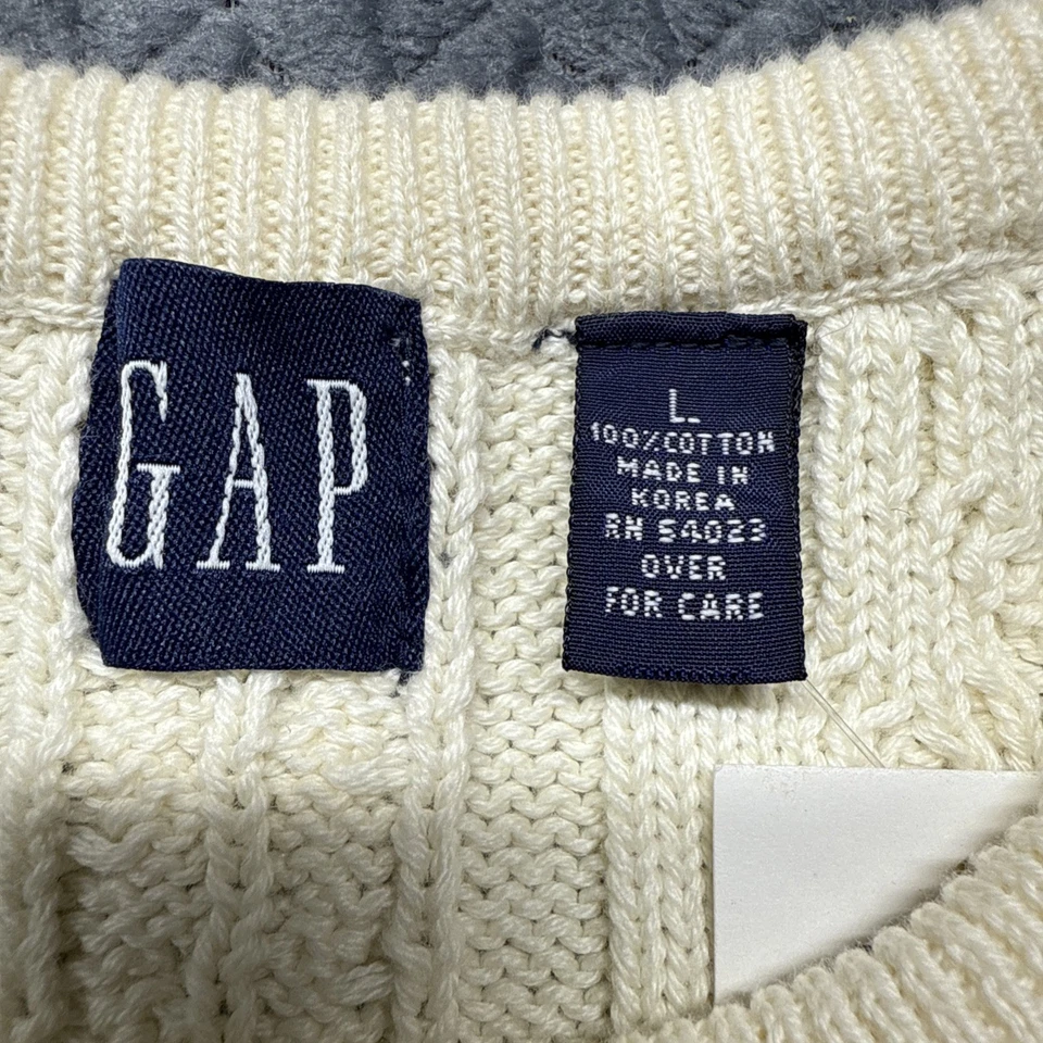 Suéter tejido Gap Cable para mujer grande marfil hecho en Corea Y2K 100 % algodón Foto 4 de 4