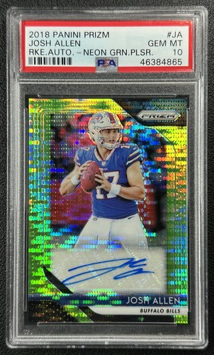 JOSH ALLEN PSA 10 2018 PANINI PRIZM #RA-JA ROOKIE NEON GREEN PULSAR AUTO BILLS