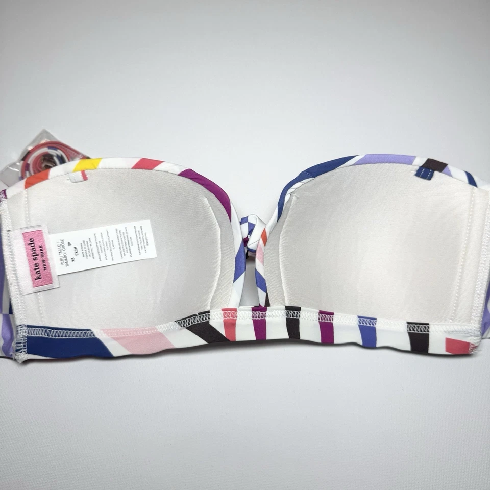 Traje de baño bikini Kate Spade Geobrella rayas multicolores XS cintura alta bandeau Foto 3 de 4
