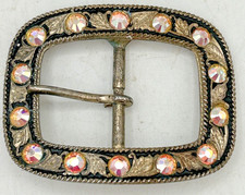 Western Rhinestone Belt Buckle Oval Silver Tone Mexico
