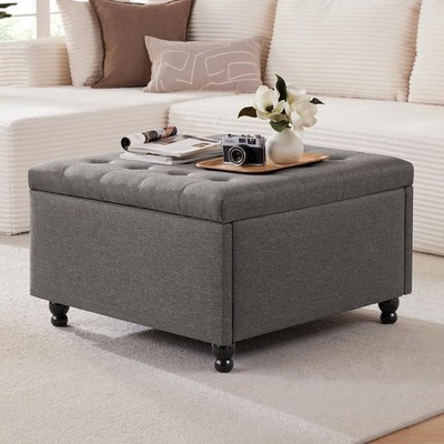 30 Inch Large Square Storage Ottoman Coffee Table, Oversized Square Ottoman with