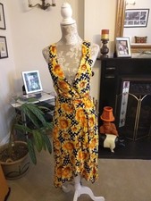 Joe Browns Midi Dress Size UK 8 Yellow Sunflower Print Wrap Style