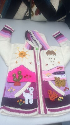 Kids Ethic Alpaca Cotton Knit Handmade In Ecuador Zip Hood Sweater Jacket Size 6