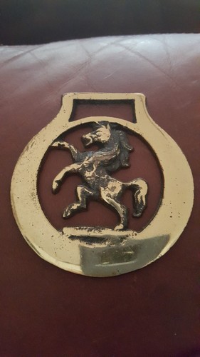 DE COLECCIÓN ARNÉS DE CABALLO BRIDA DE LATÓN METAL MEDALLÓN TACK DECORACIÓN MUSTANG - Imagen 2 de 3
