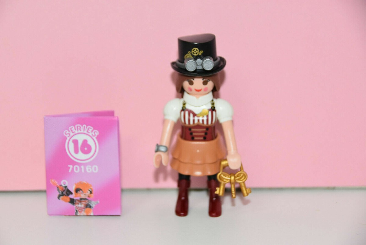 Figurine Playmobil Femme Brune Avec Gilet Rose - Modèle Occasion, Très Bon état