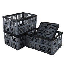 42 L Collapsible Storage Crate, 4 Packs Plastic Folding Storage Basket Bin