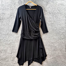 Vintage FOUR GIRLZ Womens Dress Size 10 Black Stretch Knit 3/4 Sleeve A-line