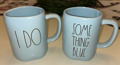 Rae Dunn Wedding Mugs I DO and SOMETHING BLUE Light Blue Coffee Mug Set of 2.